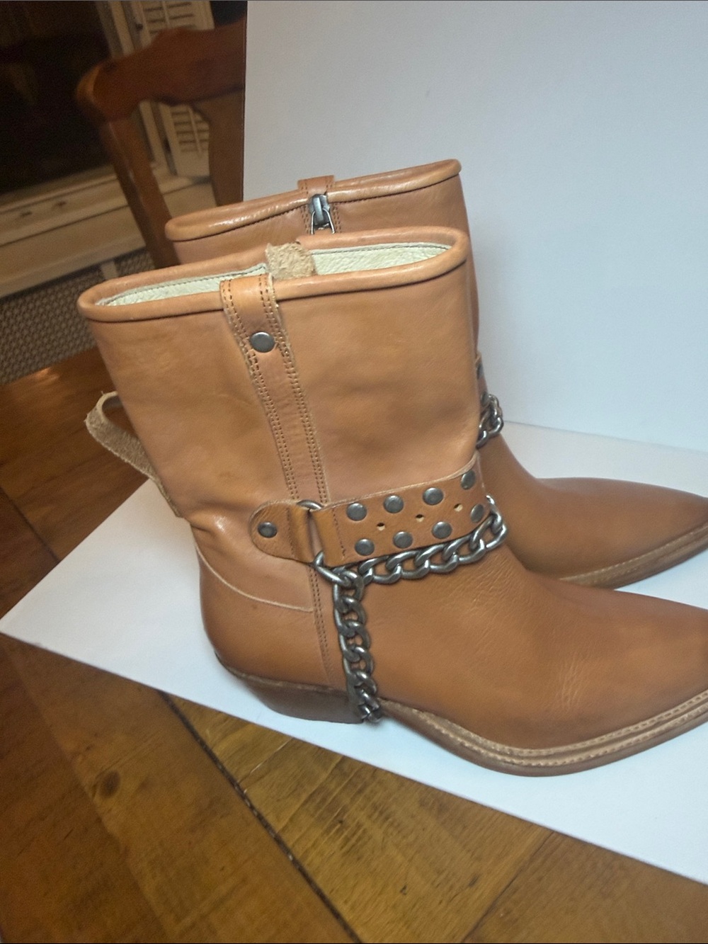 New Free People Aiden Chain Moto Boots 9.5 brown leather new no box - Picture 8 of 11